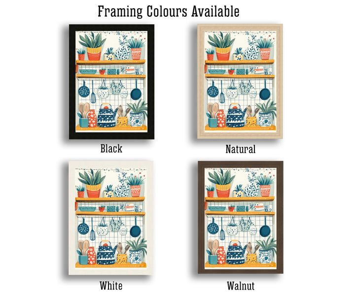 Patterned Kitchen Shelf Art Print Folk Still Life Wall Art Colorful Home Decor Cottage Kitchen Painting Vintage Rustic Style