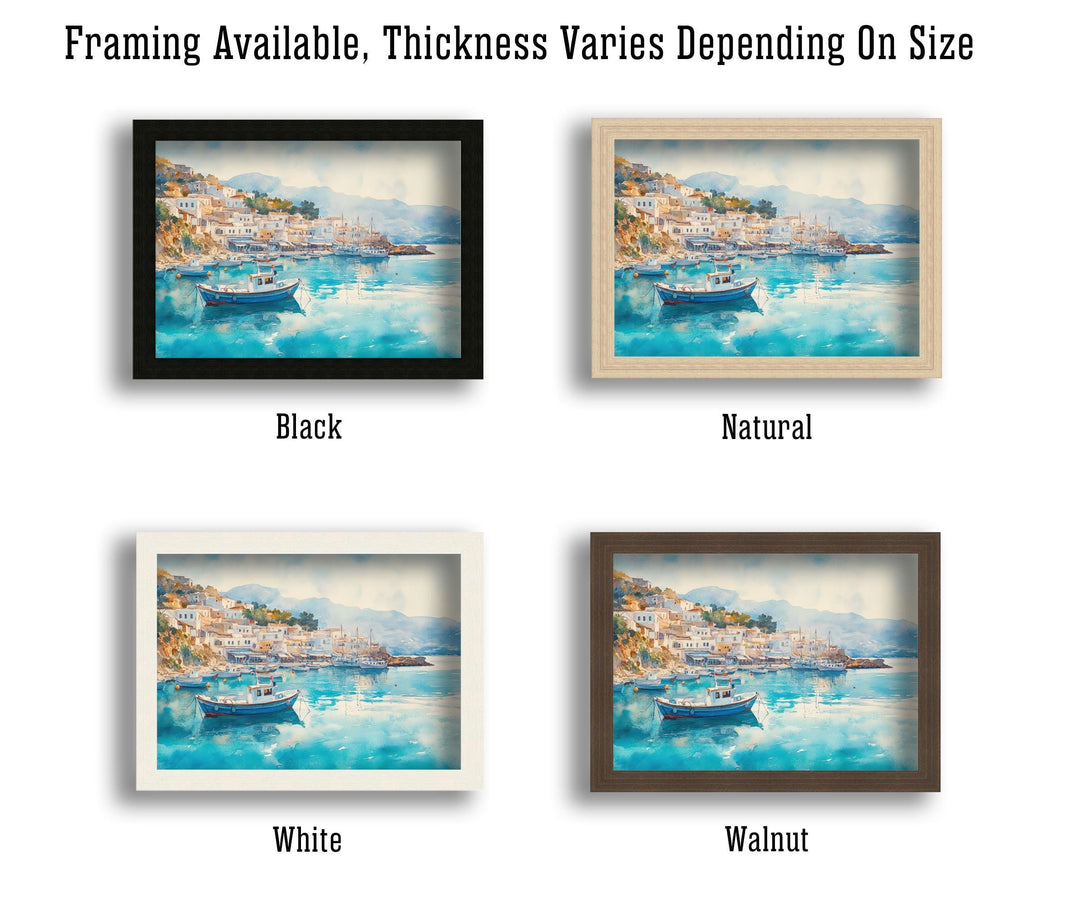 Agia Crete Watercolour Landscape Painting Poster Greece Wall Art Coastal Village Scene Print Gift for Europe Lovers and Fans of Scenic Greek