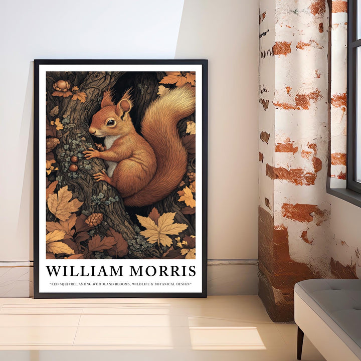 William Morris Red Squirrel Among Woodland Poster Cottagecore Decor Dark Academia Art Vintage Botanical Illustration Rustic Nature Wall Art