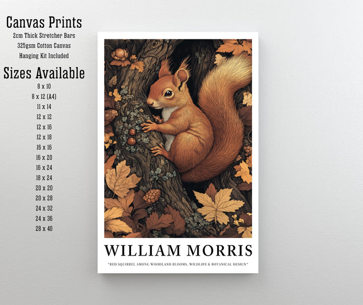 William Morris Red Squirrel Among Woodland Poster Cottagecore Decor Dark Academia Art Vintage Botanical Illustration Rustic Nature Wall Art