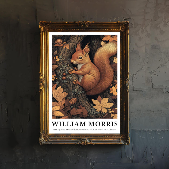 William Morris Red Squirrel Among Woodland Poster Cottagecore Decor Dark Academia Art Vintage Botanical Illustration Rustic Nature Wall Art