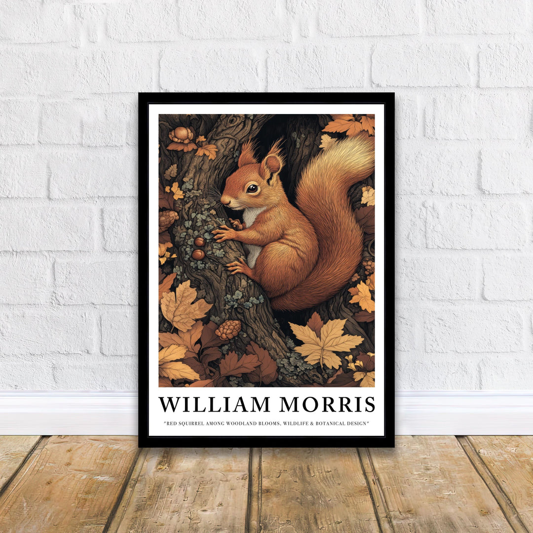 William Morris Red Squirrel Among Woodland Poster Cottagecore Decor Dark Academia Art Vintage Botanical Illustration Rustic Nature Wall Art