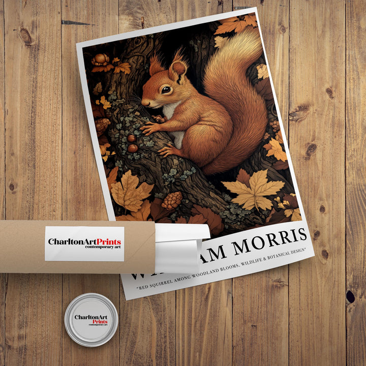 William Morris Red Squirrel Among Woodland Poster Cottagecore Decor Dark Academia Art Vintage Botanical Illustration Rustic Nature Wall Art
