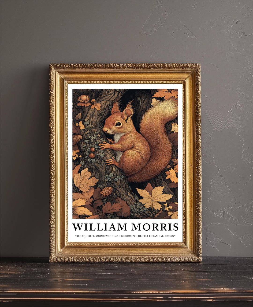 William Morris Red Squirrel Among Woodland Poster Cottagecore Decor Dark Academia Art Vintage Botanical Illustration Rustic Nature Wall Art