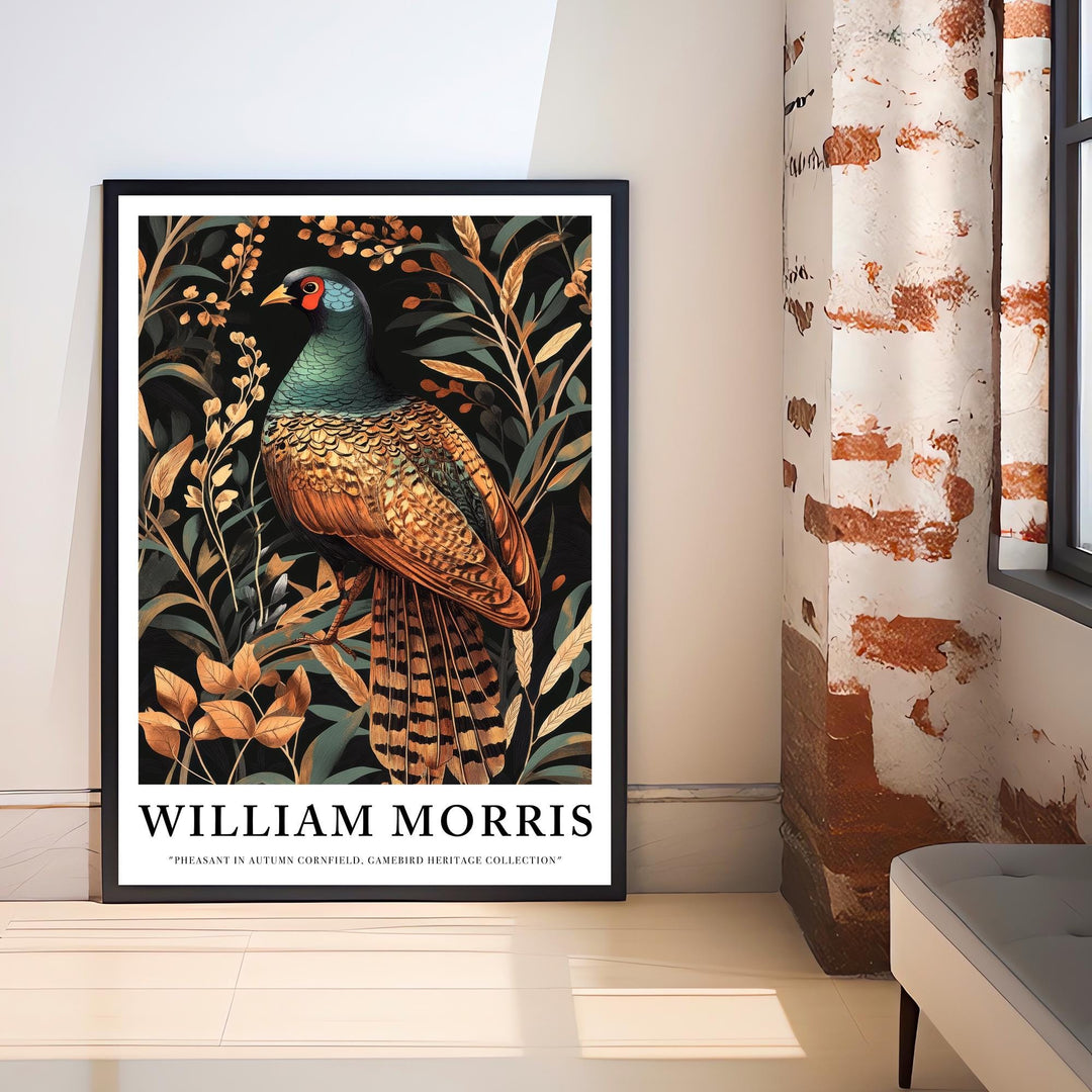 William Morris Pheasant in Corn Field Poster Cottagecore Decor Dark Academia Art Vintage Botanical Illustration Rustic Nature Wall Art