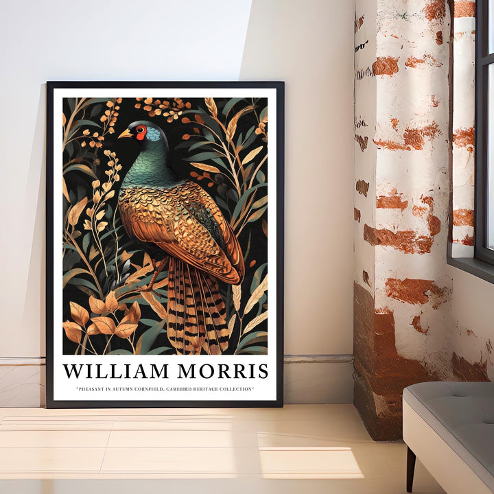 William Morris Pheasant in Corn Field Poster Cottagecore Decor Dark Academia Art Vintage Botanical Illustration Rustic Nature Wall Art