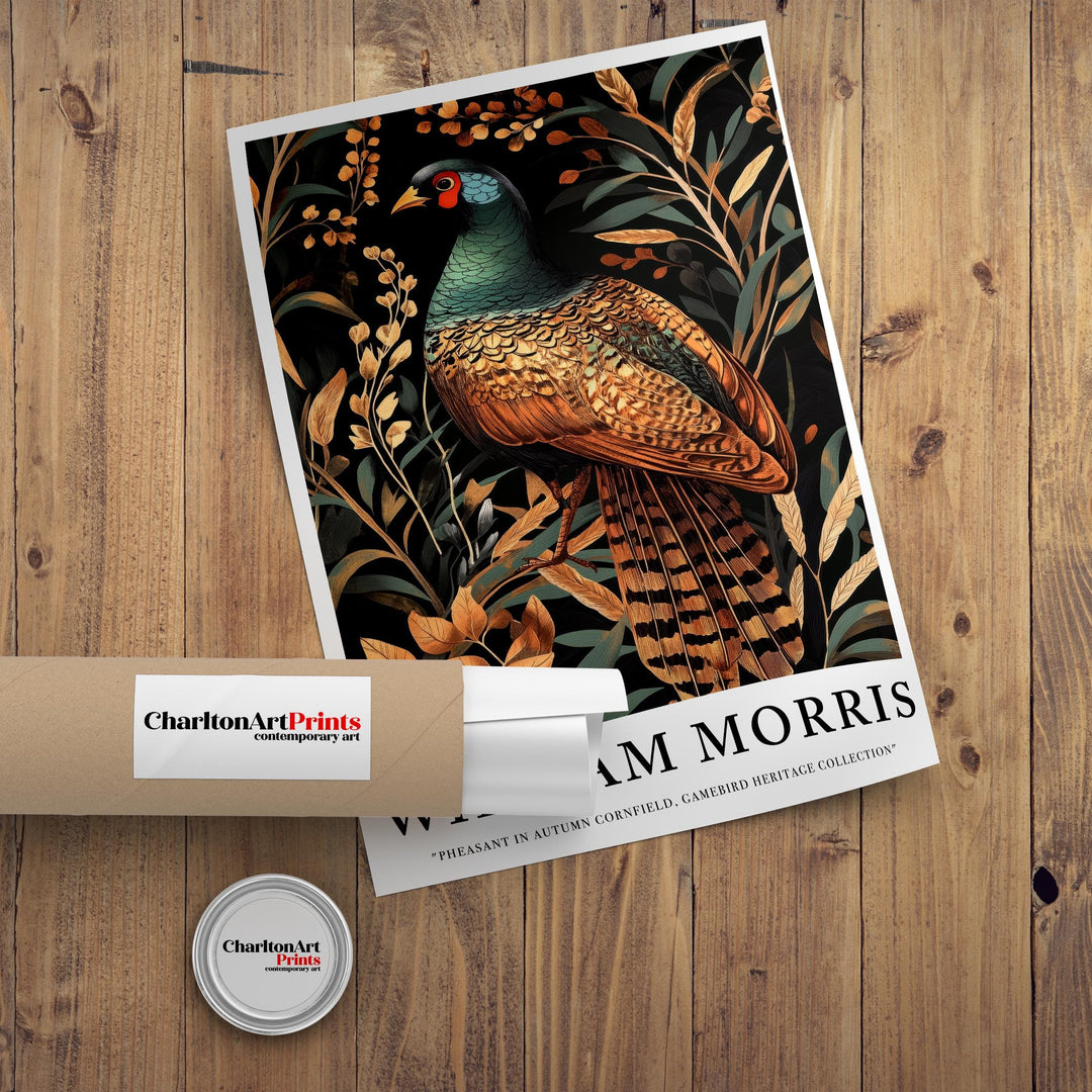 William Morris Pheasant in Corn Field Poster Cottagecore Decor Dark Academia Art Vintage Botanical Illustration Rustic Nature Wall Art
