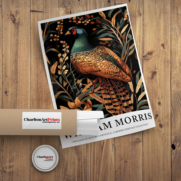 William Morris Pheasant in Corn Field Poster Cottagecore Decor Dark Academia Art Vintage Botanical Illustration Rustic Nature Wall Art