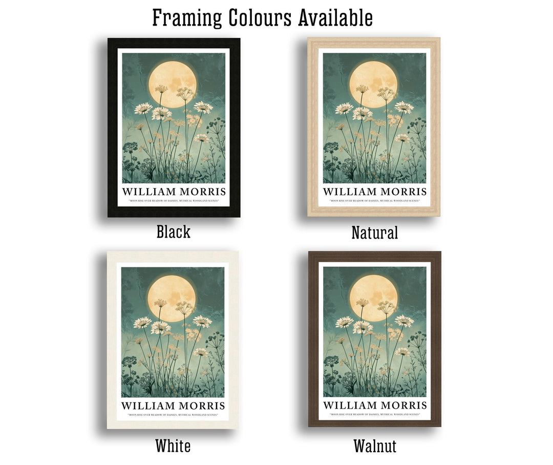 William Morris Moon Rise Over Meadow of Daisies Poster Cottagecore Decor Dark Academia Art Vintage Botanical Illustration Rustic Nature Wall