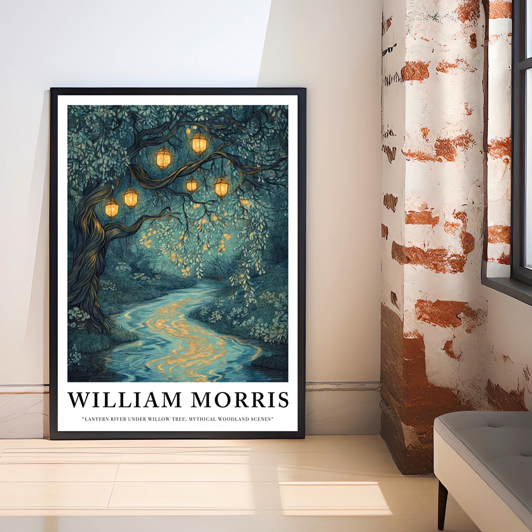 William Morris Lantern River Poster Fairycore Cottagecore Decor Dark Academia Art Vintage Enchanted Illustration Rustic Nature Wall Art