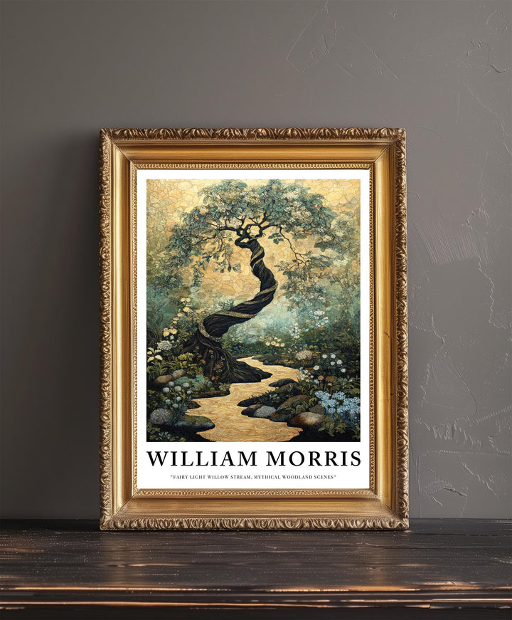 William Morris Fairy Stream Poster Cottagecore Decor Fairycore Art Dark Academia Style Vintage Enchanted Illustration Rustic Nature Wall