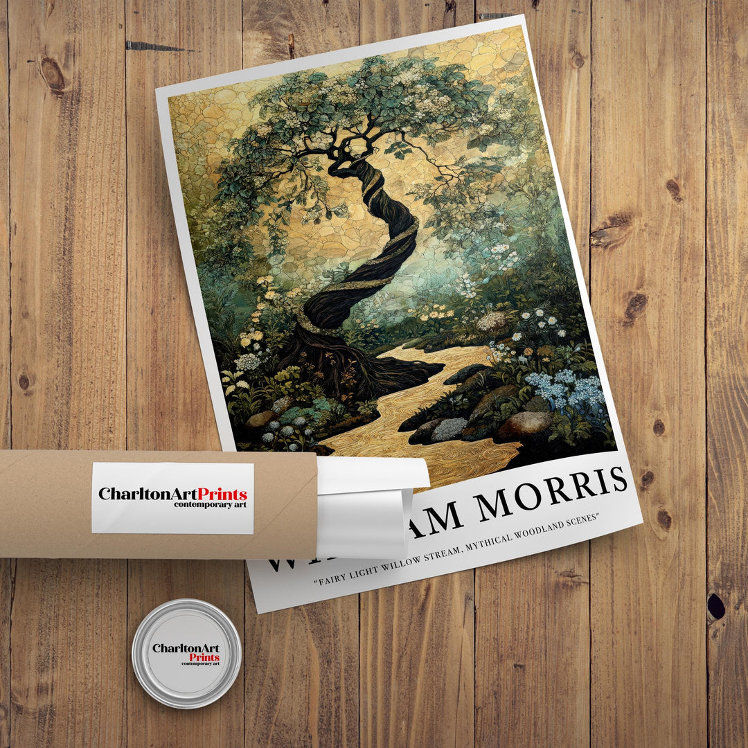 William Morris Fairy Stream Poster Cottagecore Decor Fairycore Art Dark Academia Style Vintage Enchanted Illustration Rustic Nature Wall