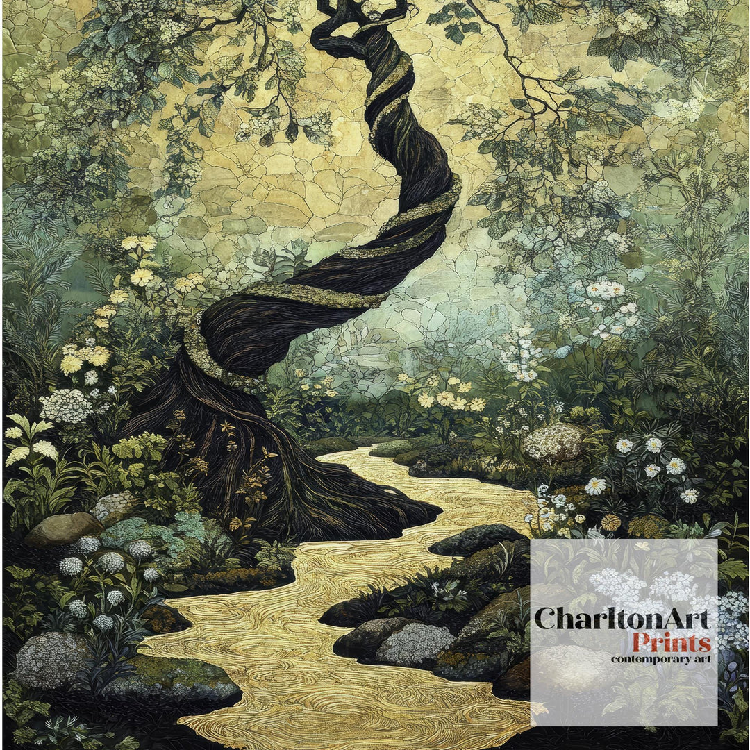 William Morris Fairy Stream Poster Cottagecore Decor Fairycore Art Dark Academia Style Vintage Enchanted Illustration Rustic Nature Wall