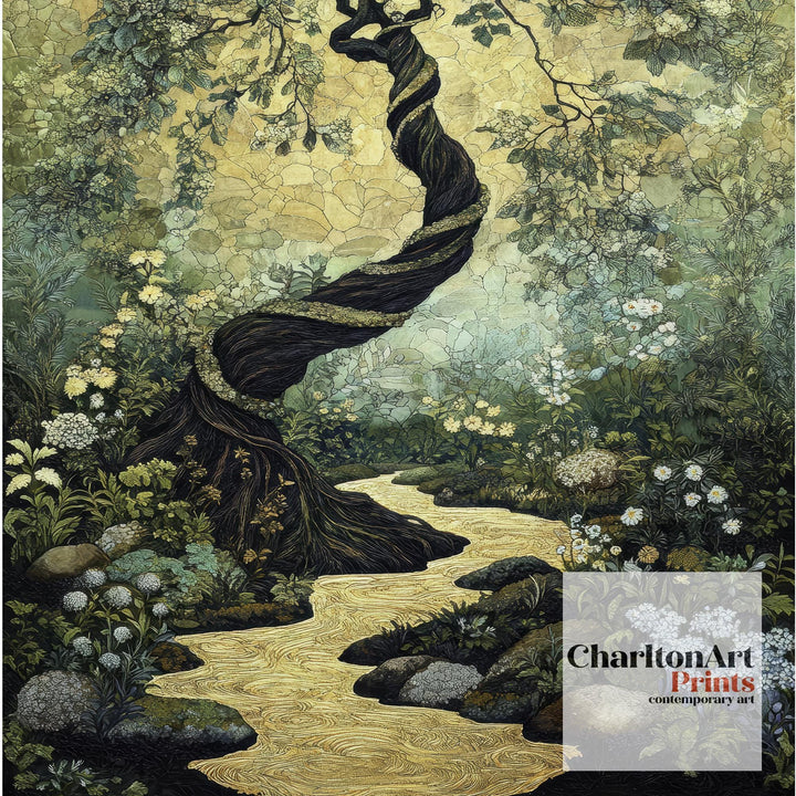 William Morris Fairy Stream Poster Cottagecore Decor Fairycore Art Dark Academia Style Vintage Enchanted Illustration Rustic Nature Wall