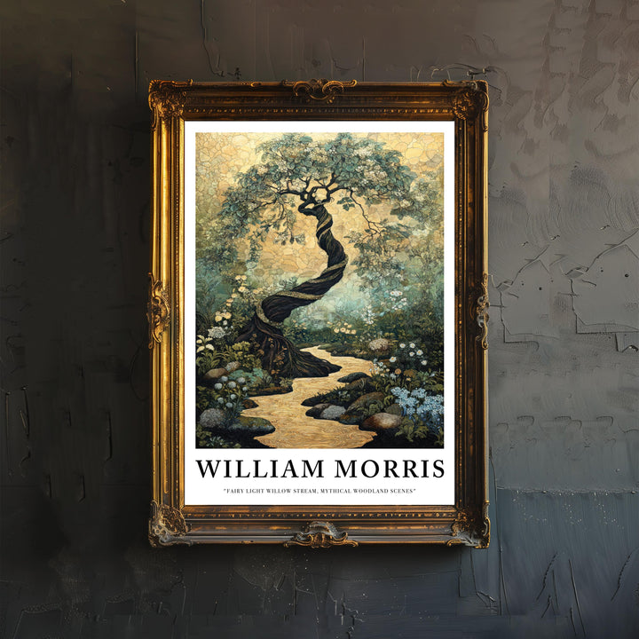 William Morris Fairy Stream Poster Cottagecore Decor Fairycore Art Dark Academia Style Vintage Enchanted Illustration Rustic Nature Wall