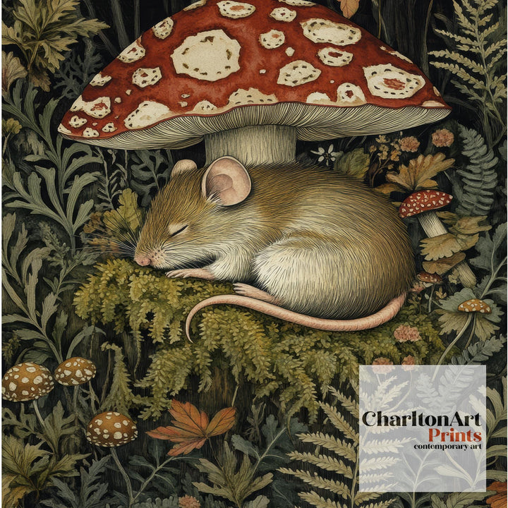 William Morris Dormouse Under Toadstool Poster Cottagecore Decor Fairycore Art Dark Academia Style Vintage Woodland Illustration Rustic