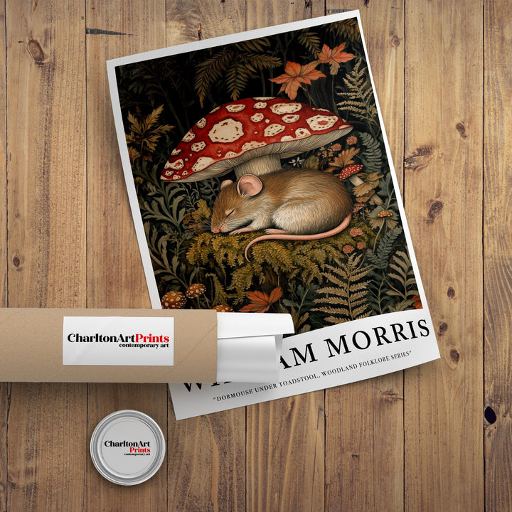 William Morris Dormouse Under Toadstool Poster Cottagecore Decor Fairycore Art Dark Academia Style Vintage Woodland Illustration Rustic