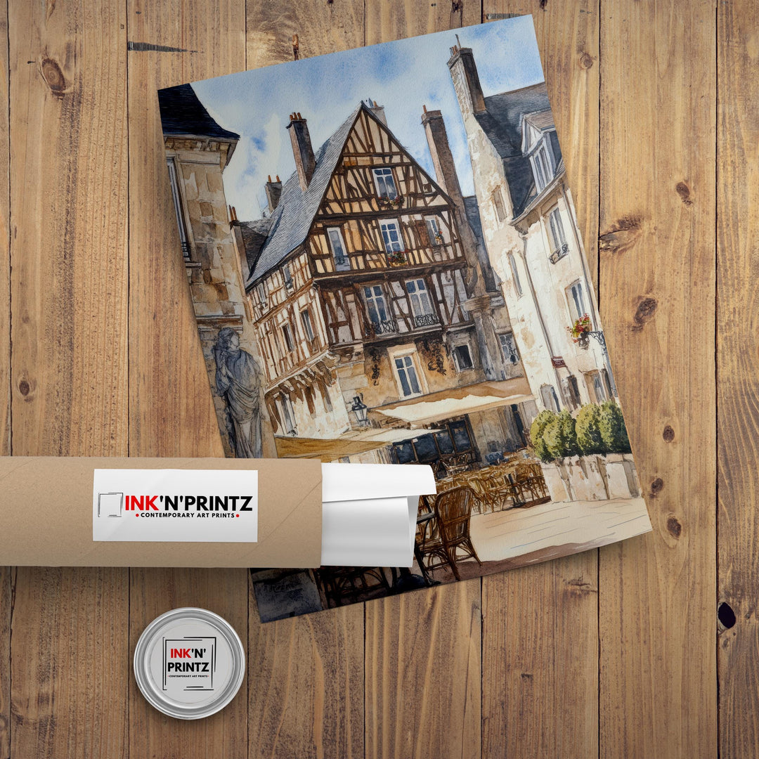 Angers France Watercolor Painting Poster Wall Art Historic City Landscape Print Gift for Europe Lovers and Fans of Scenic French