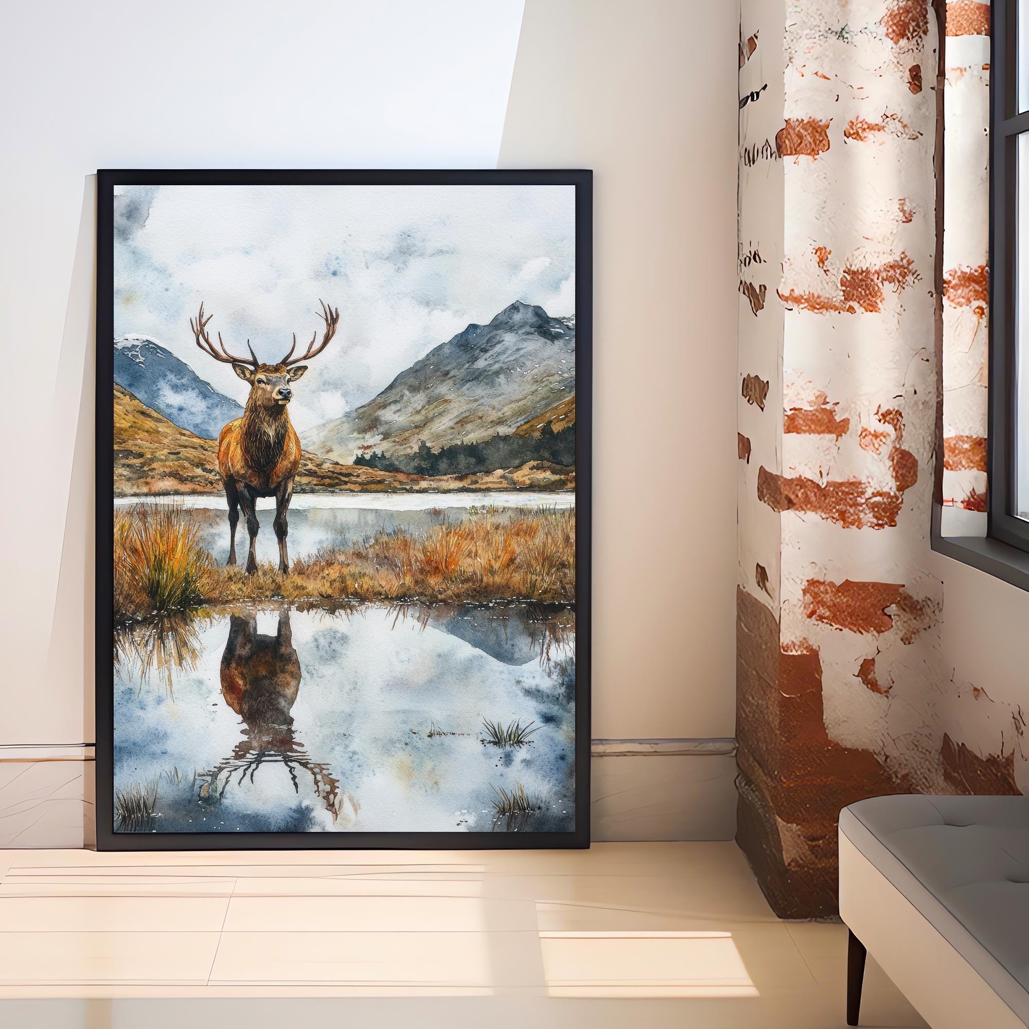 Cairngorms Watercolour Painting Poster Scotland Wall Art Mountain Landscape Print Gift for UK Nature Lovers and Fans of Scenic Scottish