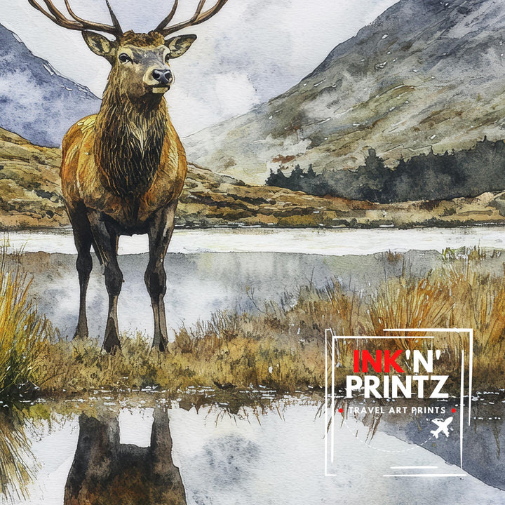 Cairngorms Watercolour Painting Poster Scotland Wall Art Mountain Landscape Print Gift for UK Nature Lovers and Fans of Scenic Scottish