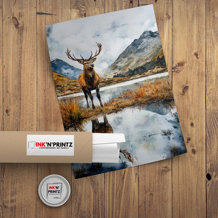 Cairngorms Watercolour Painting Poster Scotland Wall Art Mountain Landscape Print Gift for UK Nature Lovers and Fans of Scenic Scottish