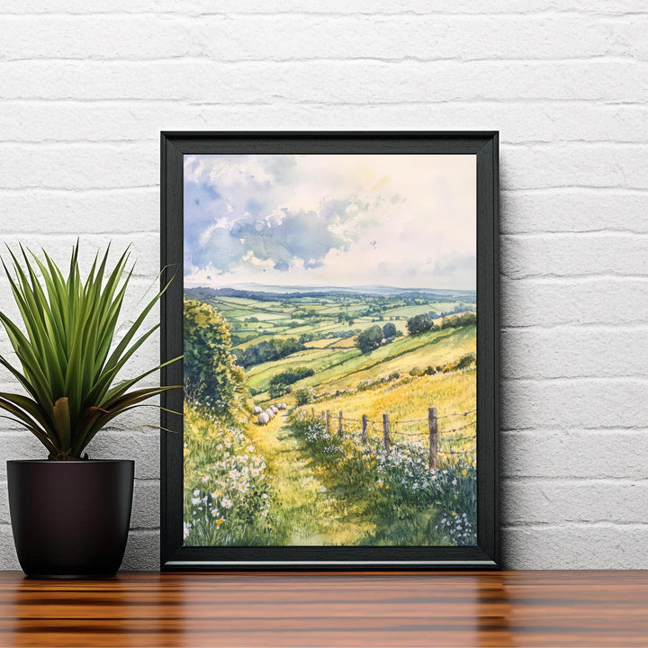 Cotswolds Watercolour Painting Poster England Wall Art Countryside Village Print Gift for UK Travel Lovers and Fans of Scenic British Rural
