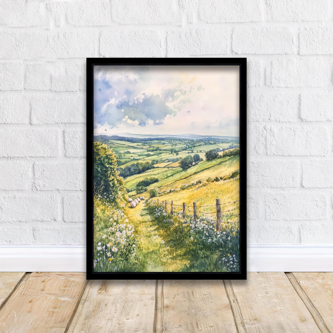 Cotswolds Watercolour Painting Poster England Wall Art Countryside Village Print Gift for UK Travel Lovers and Fans of Scenic British Rural