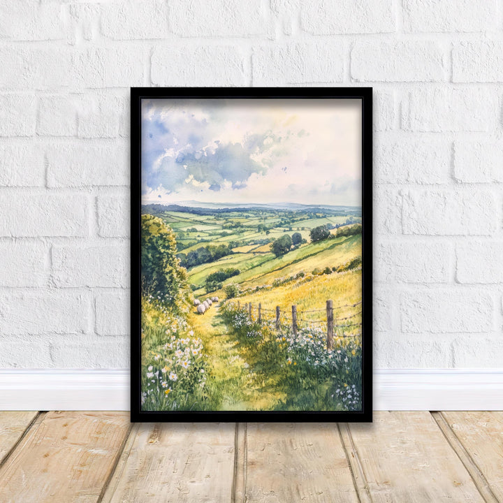 Cotswolds Watercolour Painting Poster England Wall Art Countryside Village Print Gift for UK Travel Lovers and Fans of Scenic British Rural