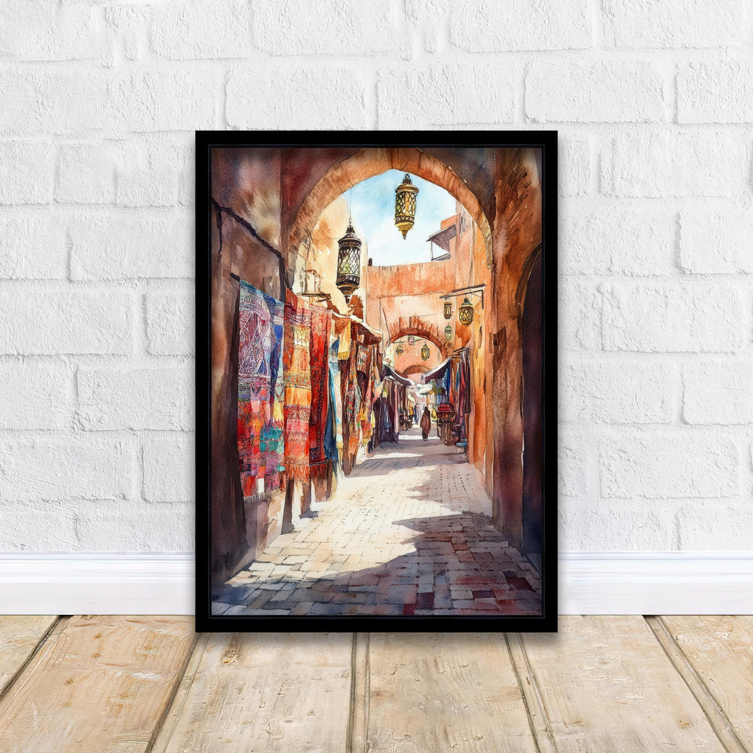 Marrakesh Watercolour Painting Poster Morocco Wall Art City Landscape Print Gift for Africa Lovers and Fans of Scenic Moroccan Architecture