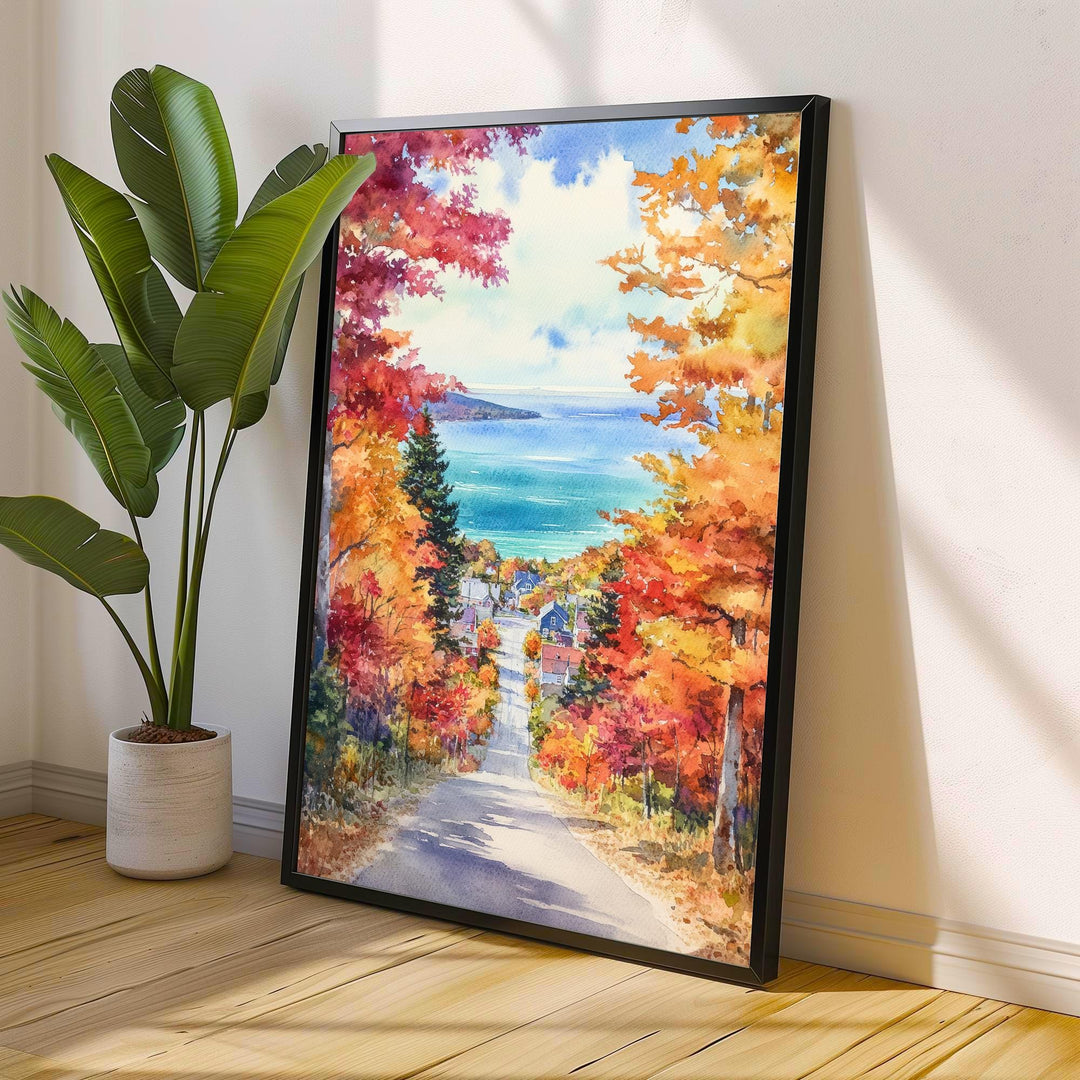 Michigan Watercolour Painting Poster USA Wall Art Great Lakes Landscape Print Gift for American Travel Lovers and Fans of Scenic Midwestern