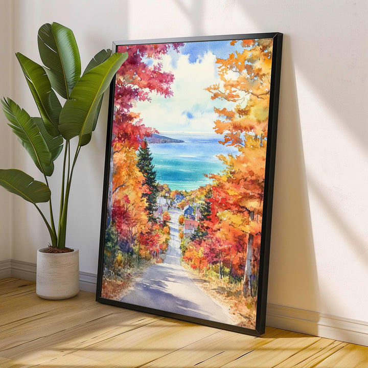 Michigan Watercolour Painting Poster USA Wall Art Great Lakes Landscape Print Gift for American Travel Lovers and Fans of Scenic Midwestern