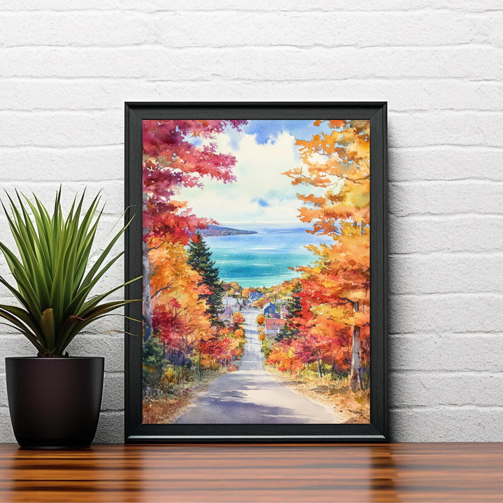 Michigan Watercolour Painting Poster USA Wall Art Great Lakes Landscape Print Gift for American Travel Lovers and Fans of Scenic Midwestern