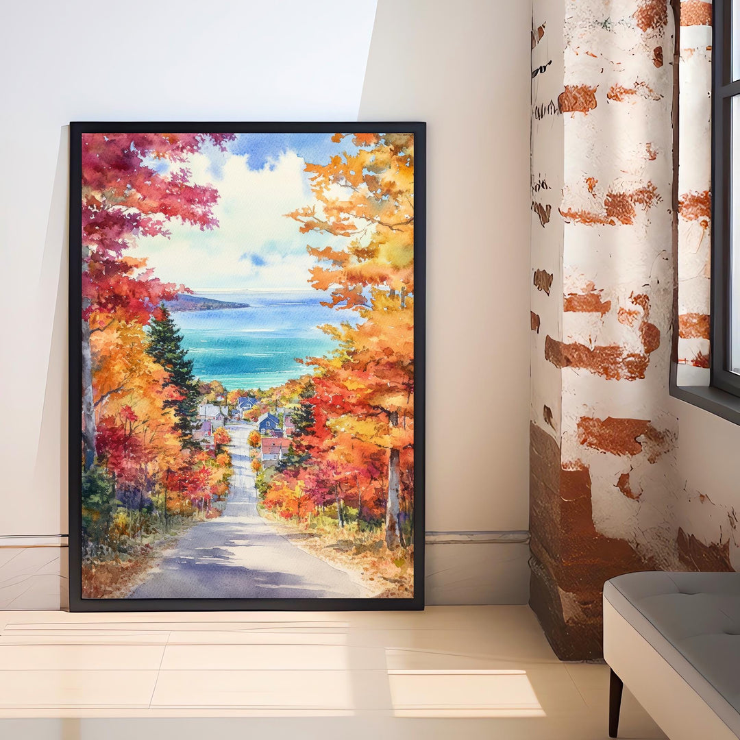 Michigan Watercolour Painting Poster USA Wall Art Great Lakes Landscape Print Gift for American Travel Lovers and Fans of Scenic Midwestern