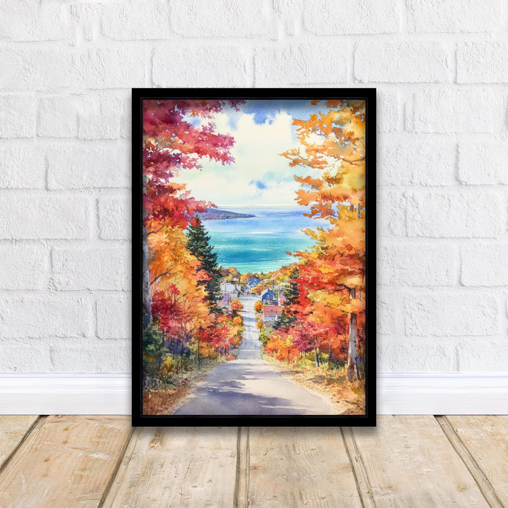Michigan Watercolour Painting Poster USA Wall Art Great Lakes Landscape Print Gift for American Travel Lovers and Fans of Scenic Midwestern