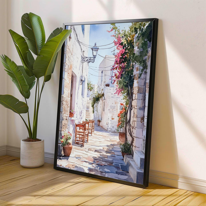 Naxos Greece Watercolor Painting Poster Wall Art Coastal Island Scene Print Gift for Europe Lovers and Fans of Scenic Greek Mediterranean