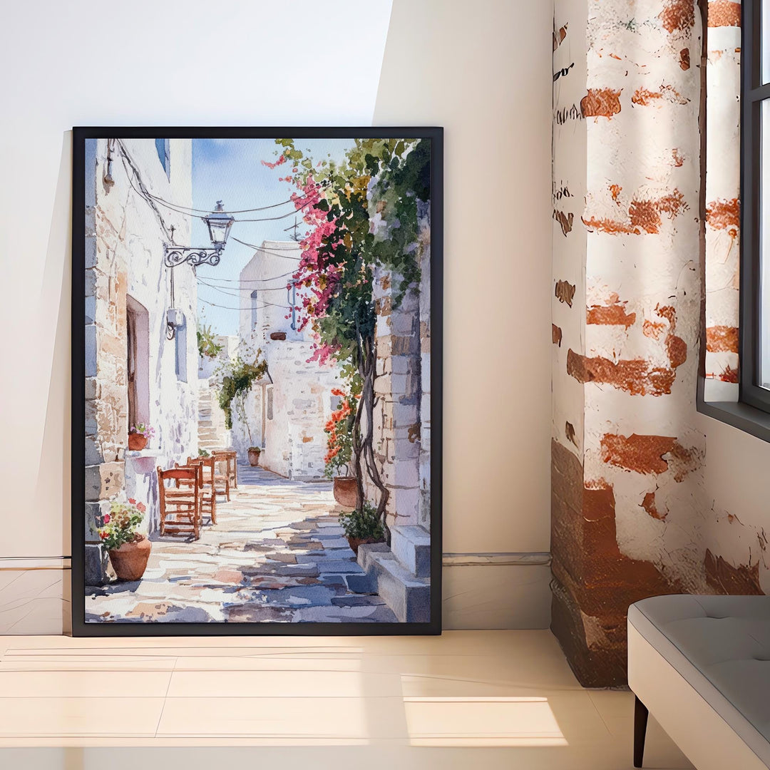 Naxos Greece Watercolor Painting Poster Wall Art Coastal Island Scene Print Gift for Europe Lovers and Fans of Scenic Greek Mediterranean