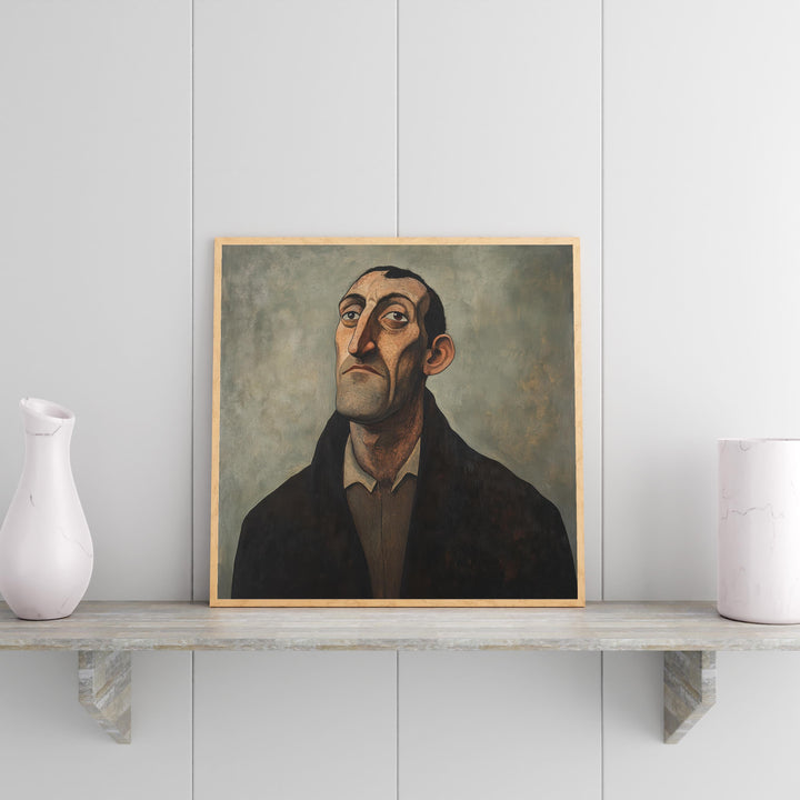 Man With Thoughtful Expression Art Print Modern Naive Portrait Wall Art Heritage Collection Painting Contemporary Figurative Decor