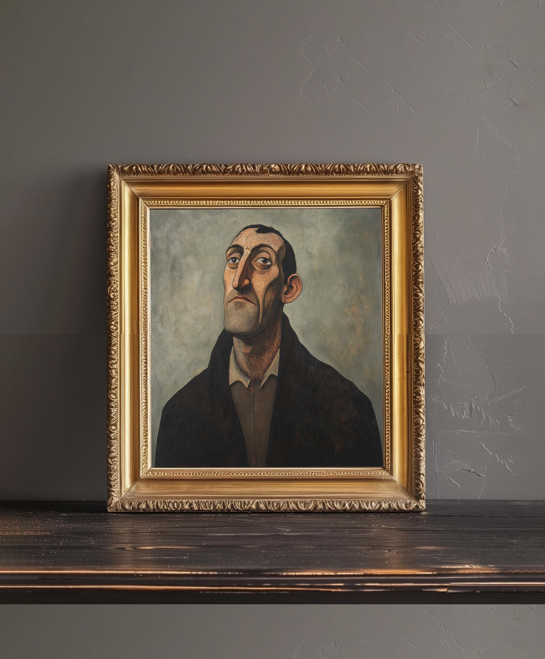 Man With Thoughtful Expression Art Print Modern Naive Portrait Wall Art Heritage Collection Painting Contemporary Figurative Decor