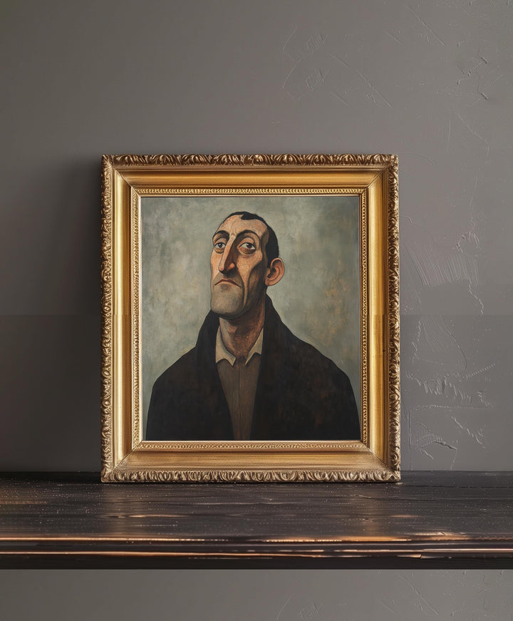 Man With Thoughtful Expression Art Print Modern Naive Portrait Wall Art Heritage Collection Painting Contemporary Figurative Decor