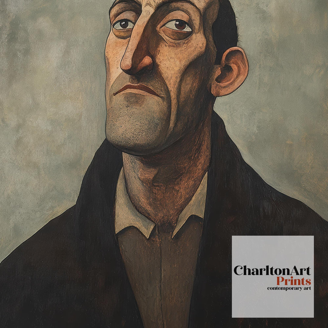 Man With Thoughtful Expression Art Print Modern Naive Portrait Wall Art Heritage Collection Painting Contemporary Figurative Decor