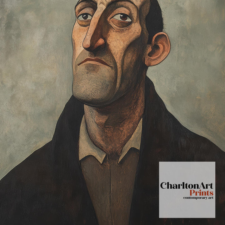Man With Thoughtful Expression Art Print Modern Naive Portrait Wall Art Heritage Collection Painting Contemporary Figurative Decor