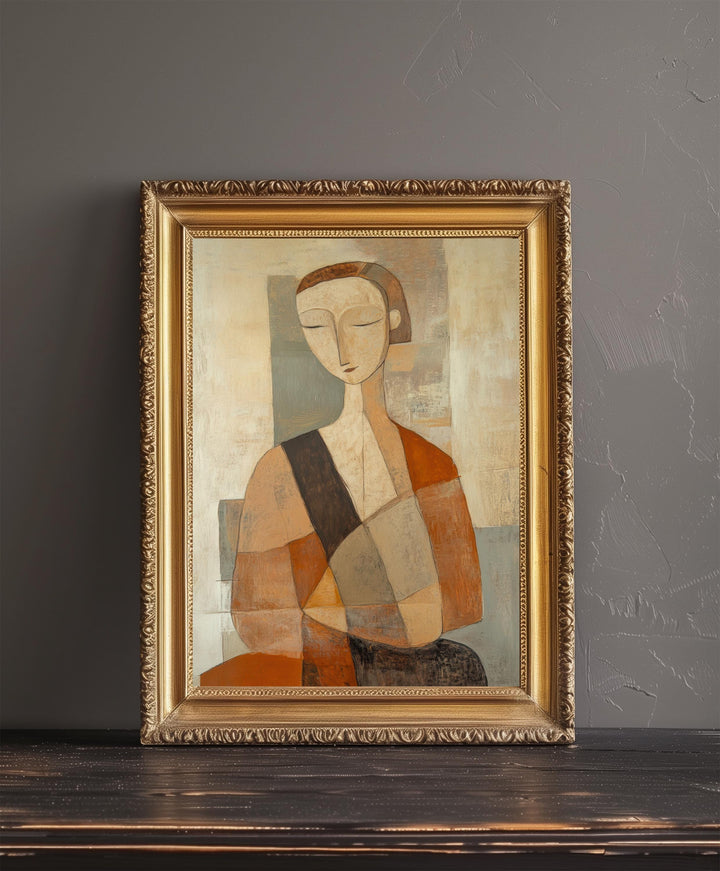 Abstract Seated Woman Art Print Modern Figurative Wall Art Minimalist Painting Earth Tone Home Decor Heritage Canvas Collection
