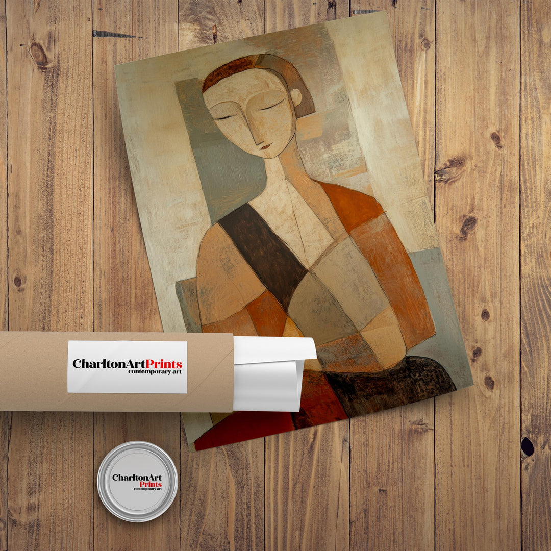 Abstract Seated Woman Art Print Modern Figurative Wall Art Minimalist Painting Earth Tone Home Decor Heritage Canvas Collection