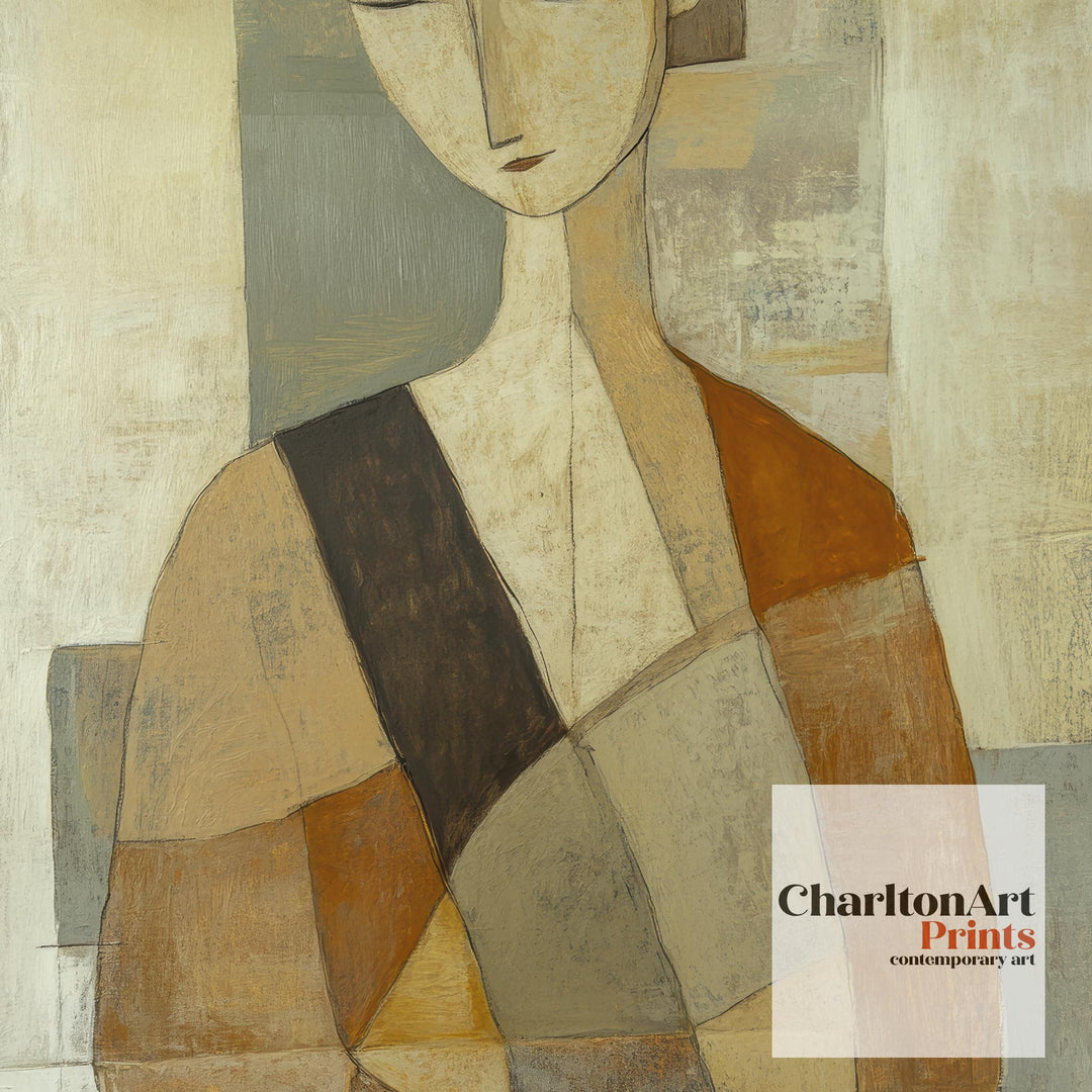 Abstract Seated Woman Art Print Modern Figurative Wall Art Minimalist Painting Earth Tone Home Decor Heritage Canvas Collection