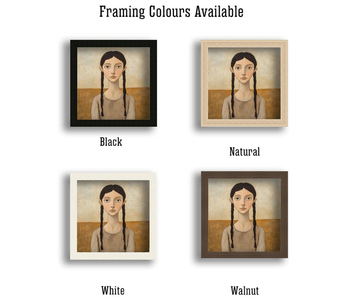 Girl With Braided Hair Art Print Modern Naive Portrait Wall Art Rustic Figurative Painting Heritage Collection Country Home Decor