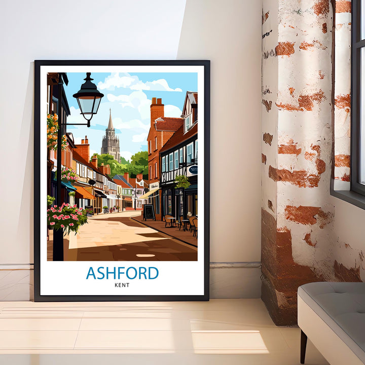 Ashford Kent Travel Poster Print England Wall Art Countryside Landscape Gift for UK Travel Lovers and Fans of Scenic British Garden