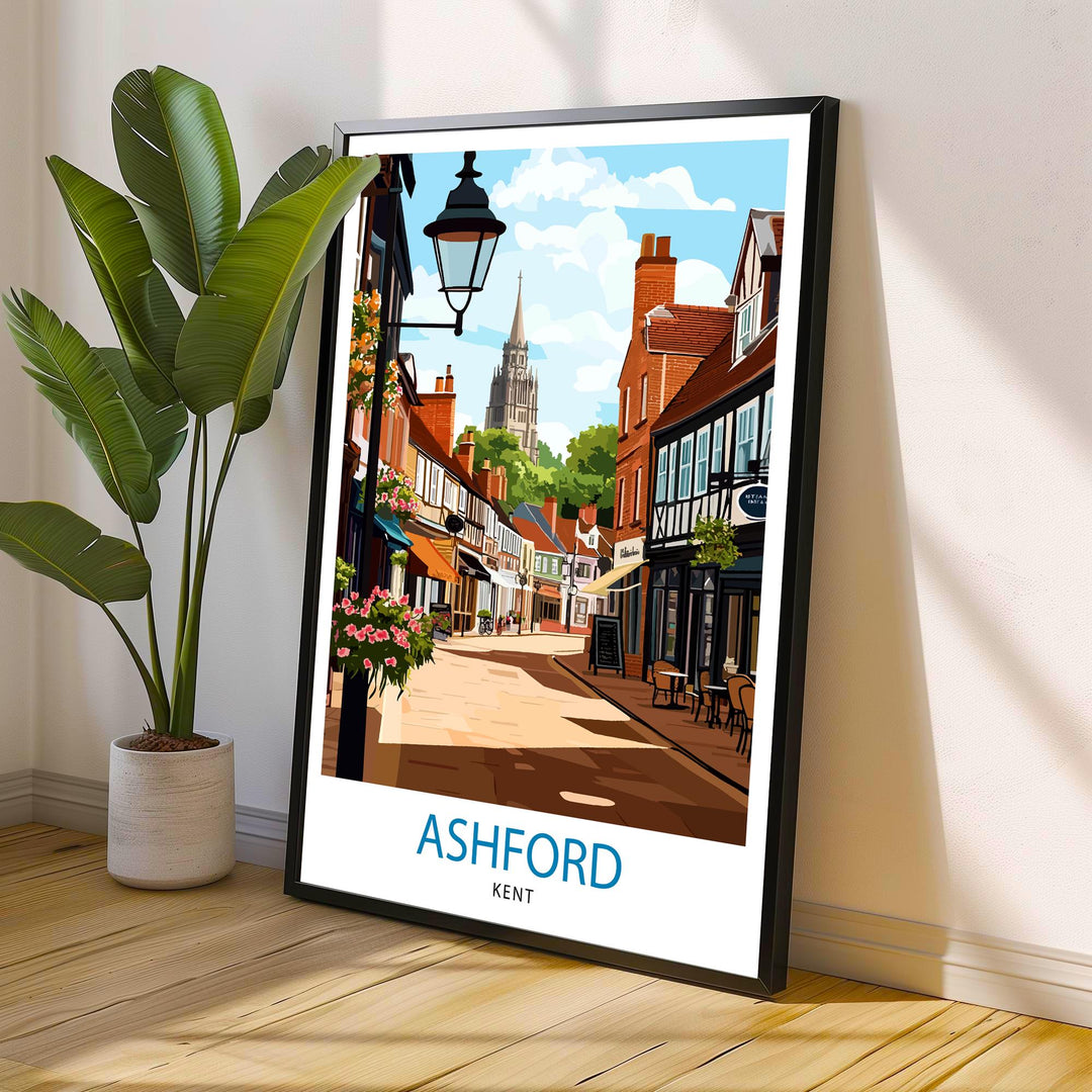 Ashford Kent Travel Poster Print England Wall Art Countryside Landscape Gift for UK Travel Lovers and Fans of Scenic British Garden