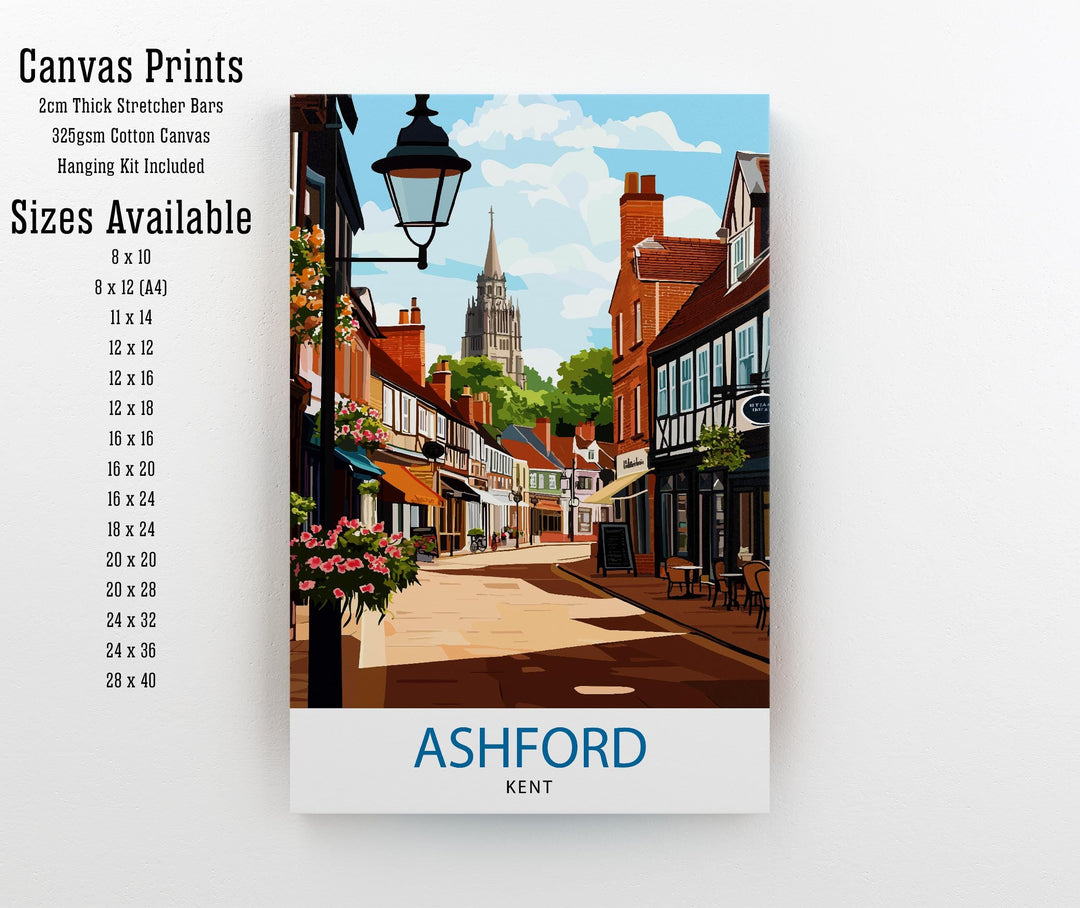 Ashford Kent Travel Poster Print England Wall Art Countryside Landscape Gift for UK Travel Lovers and Fans of Scenic British Garden