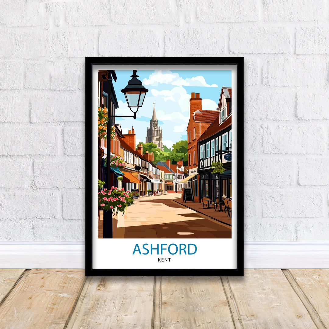 Ashford Kent Travel Poster Print England Wall Art Countryside Landscape Gift for UK Travel Lovers and Fans of Scenic British Garden