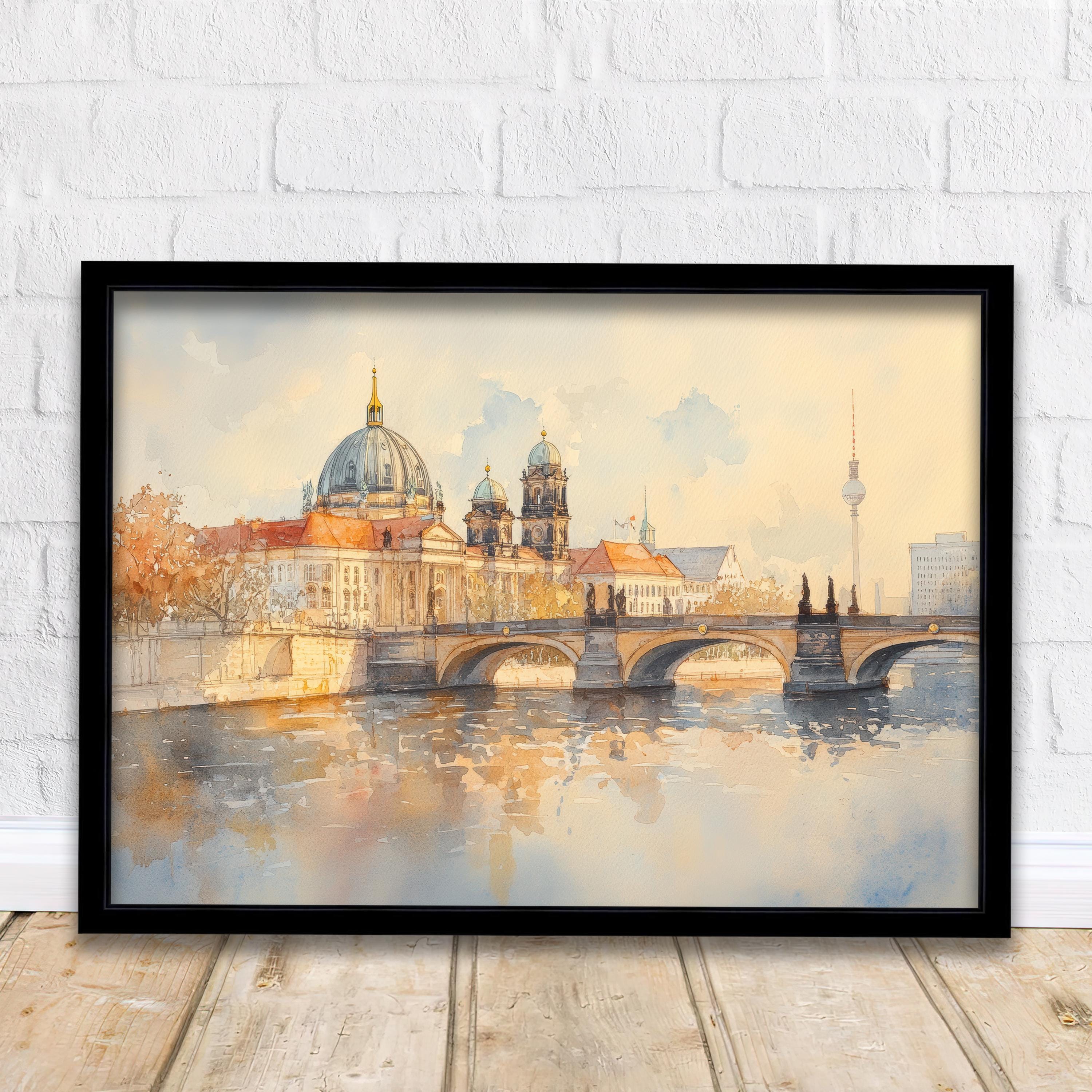 Berlin Germany Watercolor Painting Berlin Skyline Art Berlin Print Scenic Cityscape Decor